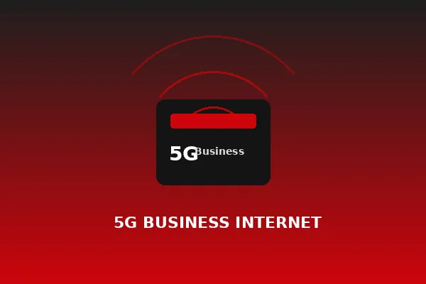 Verizon 5G Business router transmitting fixed wireless broadband to a pop-up retail shop in an urban plaza